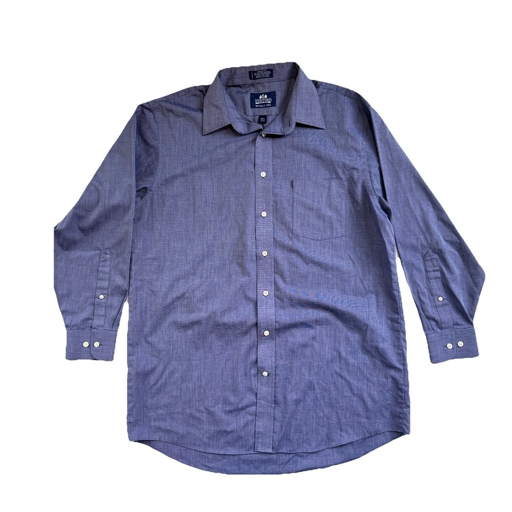 Mens Dress Shirt Long Sleeve Blue Striped Button Down Classic Fit Casual Office